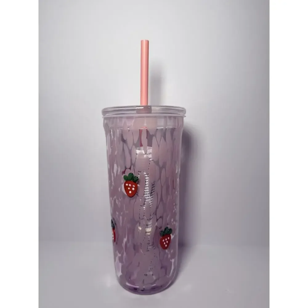 AUTHENTIC Starbucks PINK VIBES PINK DRINK Strawberry Glass 16oz Cold Cup NWT